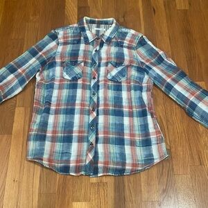Orvis Women's Casual Plaid Button Down Shirt - Blue and Red med